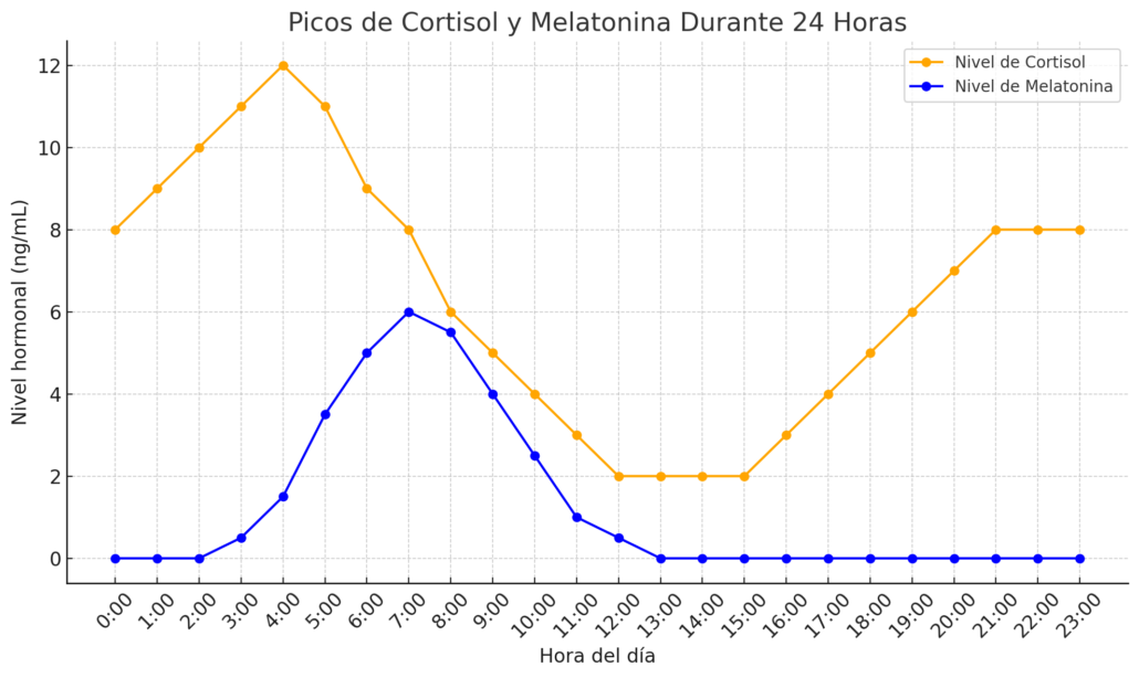 picos de cortisol y melatonina en el ciclo del sueño